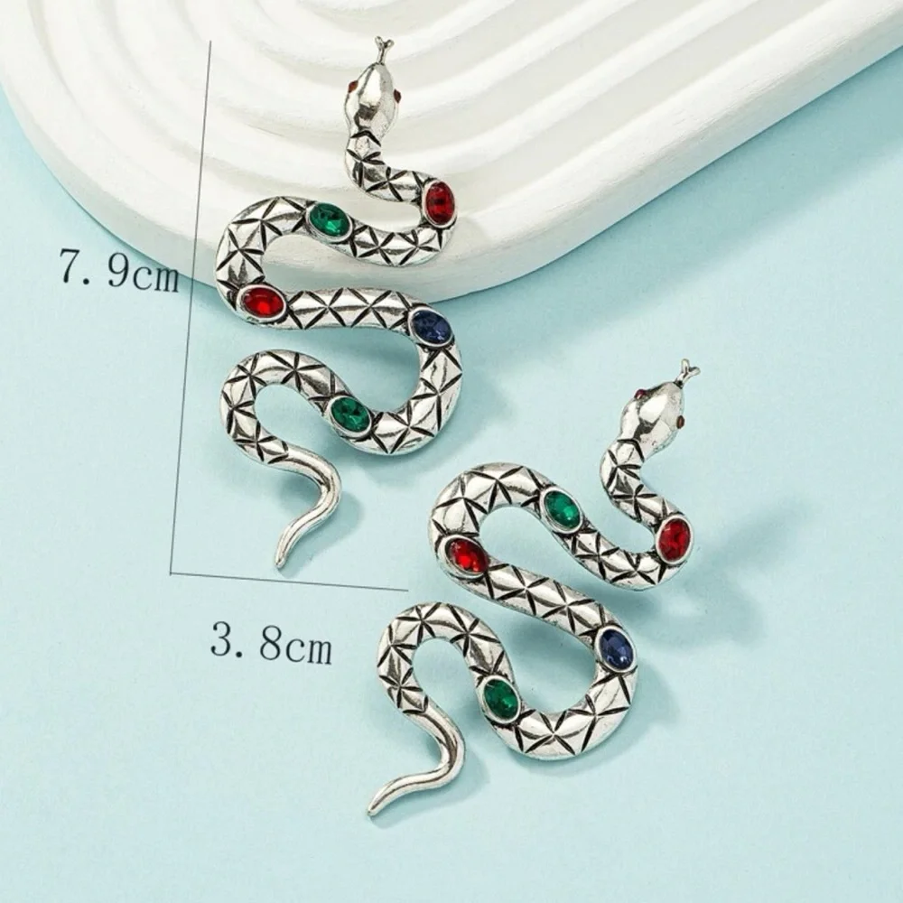 π Awesome Large Metallic Jeweled Serpent Snake Stud Earrings π - Picture 3 of 4